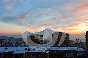 Mount Ararat overlooking Yerevan, the capital of Armenia.  Selectiv Focus