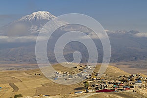 Mount Ararat with a village in the foreground, Turkey