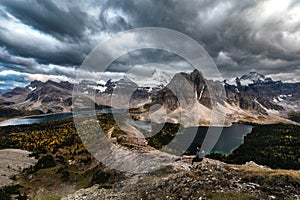 Mount Assiniboine with dramatic sky on Nublet peak in provincial park photo