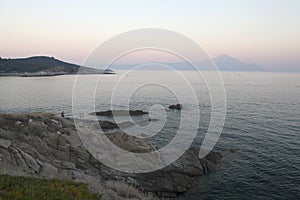 Mount Athos, view from the peninsula Sithonia.