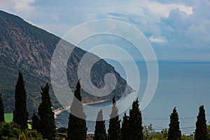 Mount Ayu Dag on the background of the Black Sea in the early morning