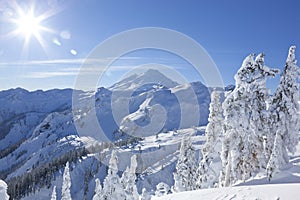 Mount Baker mountain peak summit, North Cascades National Park winter nature scene