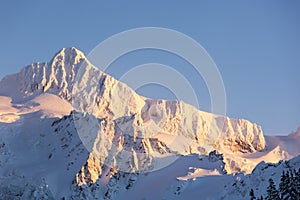 Mount Baker mountain peak summit. North Cascades National Park winter nature scene. photo