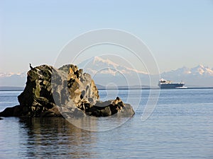 Mount Baker Ocean View with Freighter West