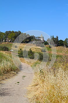 Mount of Beatitudes Church of The Beatitudes with view on Sea of Galilee, Israel