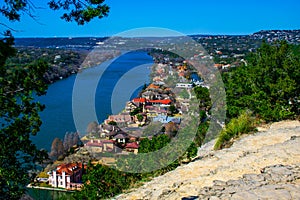 Mount Bonnell Austin Texas Overlook with Mansions