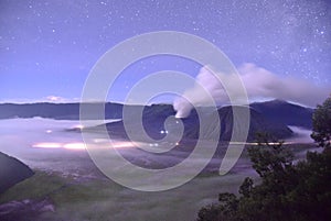 Mount bromo during eruption