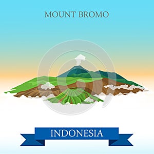 Mount Bromo in Indonesia vector flat attraction