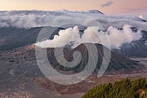 Mount Bromo and Semeru volcano landscape view high resolution image