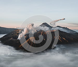 Mount Bromo volcano Gunung Bromo in Bromo Tengger Semeru National Park, East Java, Indonesia. Sunrise with soft light