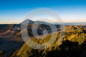 Mount Bromo volcano & x28;Gunung Bromo& x29; during sunrise from viewpoint on Mount Penanjakan, in East Java, Indonesia