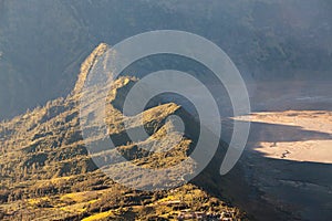 Mount Bromo volcano & x28;Gunung Bromo& x29; during sunrise from viewpoint on Mount Penanjakan, in East Java, Indonesia