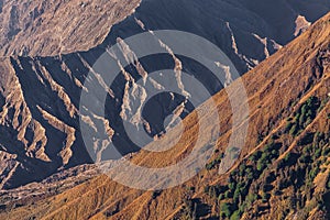 Mount Bromo volcano (Gunung Bromo) during sunrise from viewpoint on Mount Penanjakan, in East Java, Indonesia
