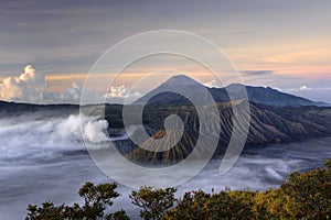 Mount Bromo volcano at sunrise