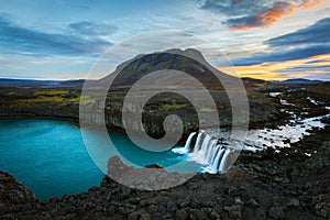 Mount Burfell and ÃžjÃ³fafoss waterfall, Iceland