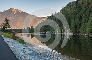 Mount Cheam during the autumn season at sunset. Mount Cheam Agassiz in BC Canada near the city of Chilliwack