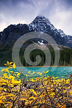 Mount Chephren and Chephren Lake in Banff National Park, Canada