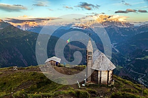 mount Col DI Lana chapel Monte Pelmo and mount Civetta photo