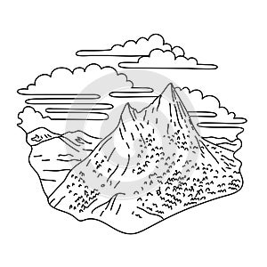 Mount Conness in Yosemite National Park California Monoline Line Art Drawing