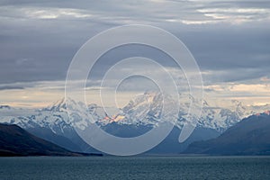 Mount Cook, Aoraki, in the last sunlight, New Zealand.