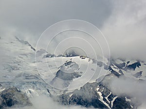 Mount Cook is cover by snoe, foggy in the morning.