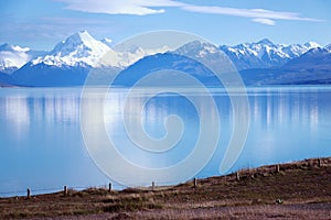 Mount Cook and Lake Pukaki in New Zealand