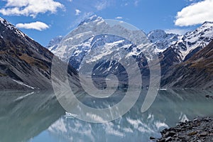 Mount Cook melting glasier, Hooker lake, Mount Cook national Park, New Zealand