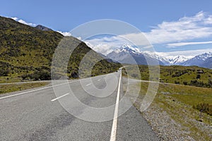 Mount cook viewpoint and the road leading to Mount Cook Village, NZ