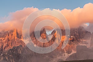 Mount Costazza peak in beautiful sunset, Dolomite, Italy