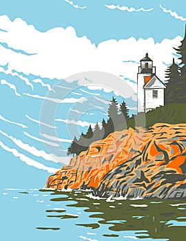 Mount Desert Island in Hancock County Off the Coast of Maine Part of Acadia National Park WPA Poster Art