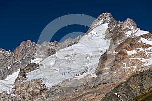 Mount Dolent and PrÃ¨ de Bar glacier in the Mont Blanc massif in the Alps