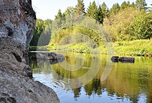 Mount `Drinking Horse`. Close-up view. Olenyi Ruchy is a natural park in the Sverdlovsk Region on the territory of the Nizhnesergi