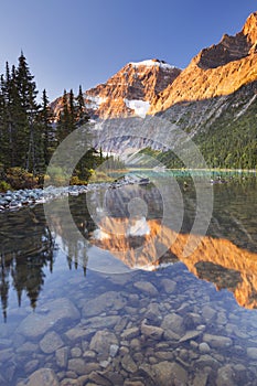 Mount Edith Cavell and lake, Jasper NP, Canada at sunrise