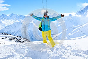 Mount Elbrus with ski slopes. Caucasus snowy mountains. Alpine skiing in the fresh air. skiers in the snow. mountain snowy landsca