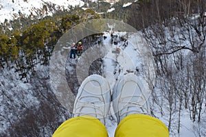 Mount Elbrus with ski slopes. Caucasus snowy mountains. Alpine skiing in the fresh air. skiers in the snow. mountain snowy landsca