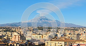 Mount Etna and Catania city center, Sicily, Italy