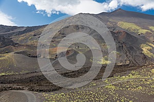 Mount Etna with craters and solidified lava flows at Sicily, Italy