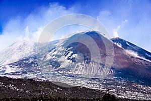 Mount Etna summit where vent smoke ready to erupt