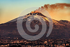 Catania and Mount Etna Volcano in Sicily Italy photo
