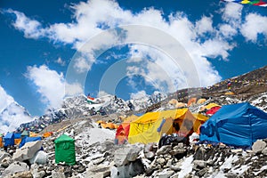 Mount Everest base camp, tents, Khumbu glacier and mountains, sagarmatha national park, trek to Everest base camp -