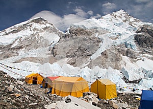 Mount Everest base camp, tents, Khumbu glacier