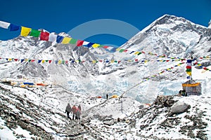 Mount Everest base camp, tents, Khumbu glacier and mountains, sagarmatha national park, trek to Everest base camp photo