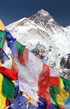 Mount Everest with buddhist prayer flags