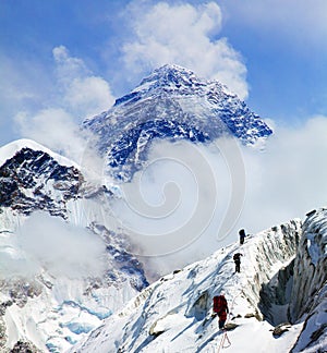 Mount Everest with group of climbers