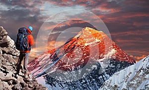 Mount Everest hiker Nepal Himalayas mountains sunset