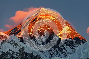 Mount Everest from Kala Patthar, evening colored view