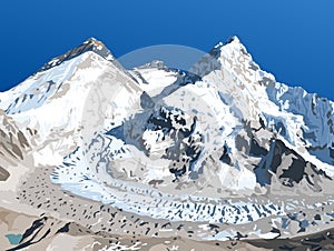 mount Everest Lhotse and Nuptse from Nepal side as seen from Pumori base camp