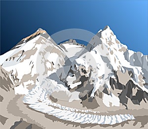 Mount Everest Lhotse and Nuptse vector illustration