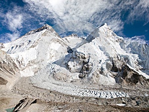 Mount Everest, Lhotse and Nuptse from Pumo Ri base camp