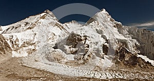 Mount Everest and Lhotse sepia colored Nepal Himalaya